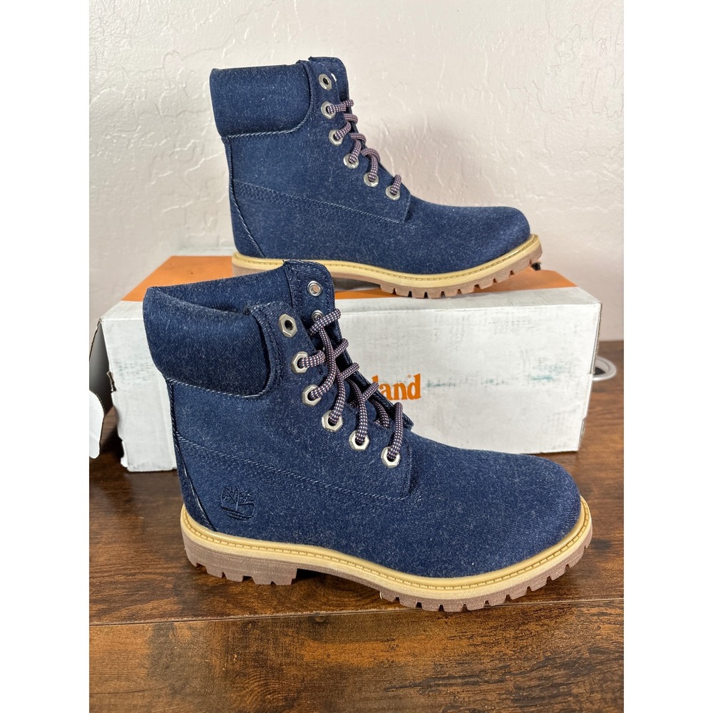 Timberland Premium 6 Inch Lace Boot Dark Blue Canvas Denim TB 0A2PJ6 Womens 5.5